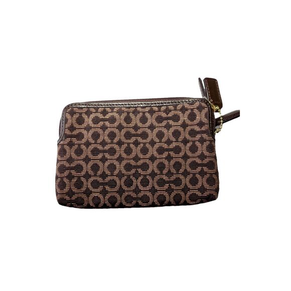 Coach Brown Signature Optic C‎ Double Zip  Wallet Pouch Clutch - Picture 2 of 9